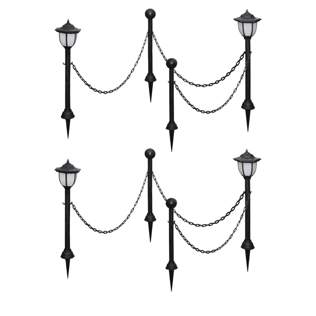 vidaXL 2/4x Chain Fence with Solar Lights Two LED Lamps Two Poles Outdoor Patio