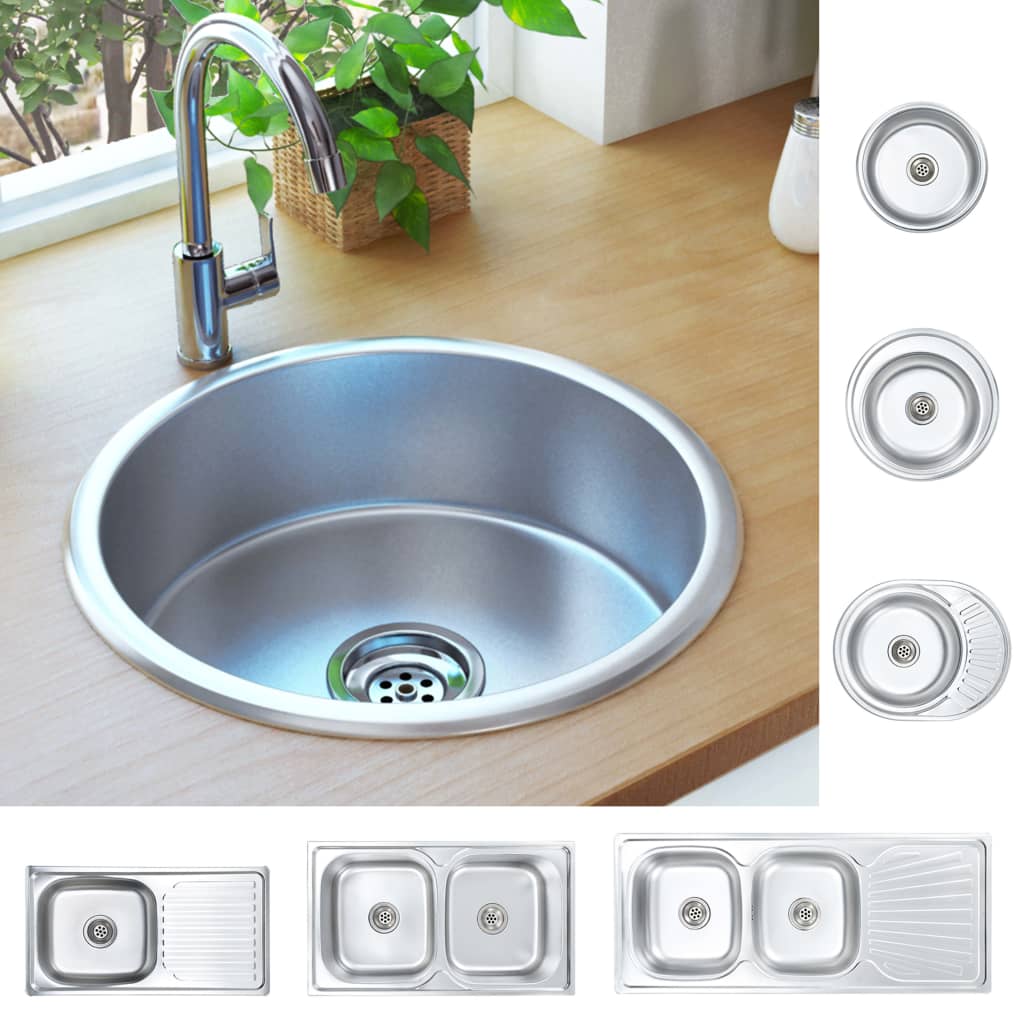 vidaXL Kitchen Sink Undermount Sink with Strainer Stainless Steel Sink Round