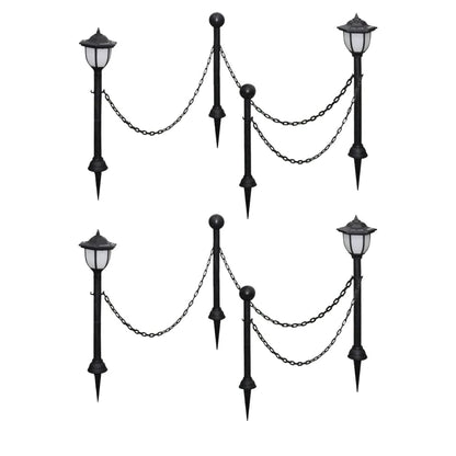 vidaXL 2/4x Chain Fence with Solar Lights Two LED Lamps Two Poles Outdoor Patio
