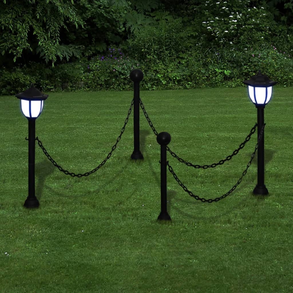 vidaXL 2/4x Chain Fence with Solar Lights Two LED Lamps Two Poles Outdoor Patio