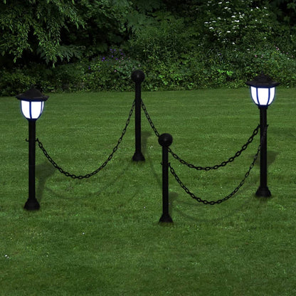 vidaXL 2/4x Chain Fence with Solar Lights Two LED Lamps Two Poles Outdoor Patio