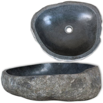 vidaXL Wash Basin Small Wash Sink Bathroom Basin Natural River Stone Oval