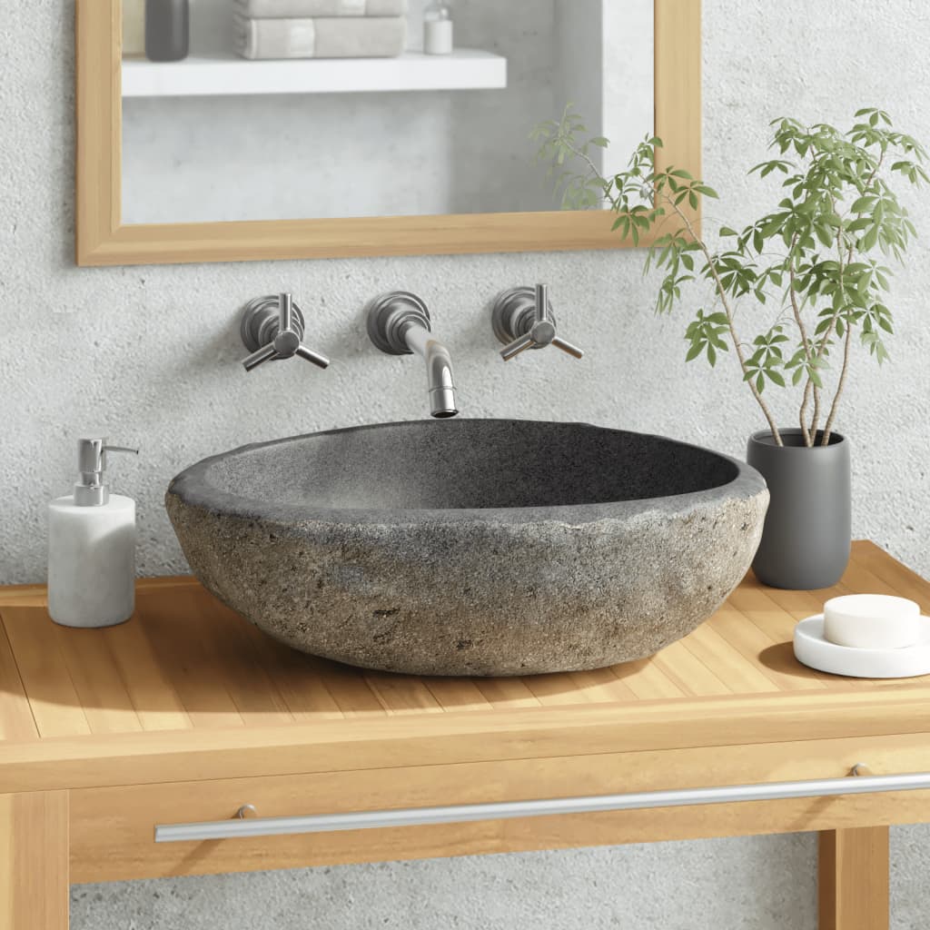 vidaXL Wash Basin Small Wash Sink Bathroom Basin Natural River Stone Oval
