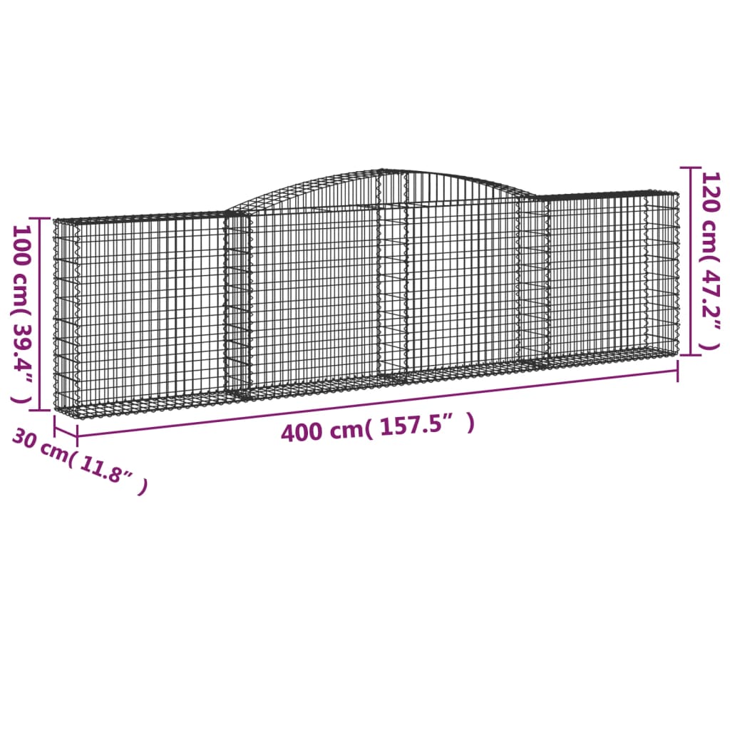 vidaXL Arched Gabion Baskets 8 pcs 157.5"x11.8"x39.4"/47.2" Galvanized Iron
