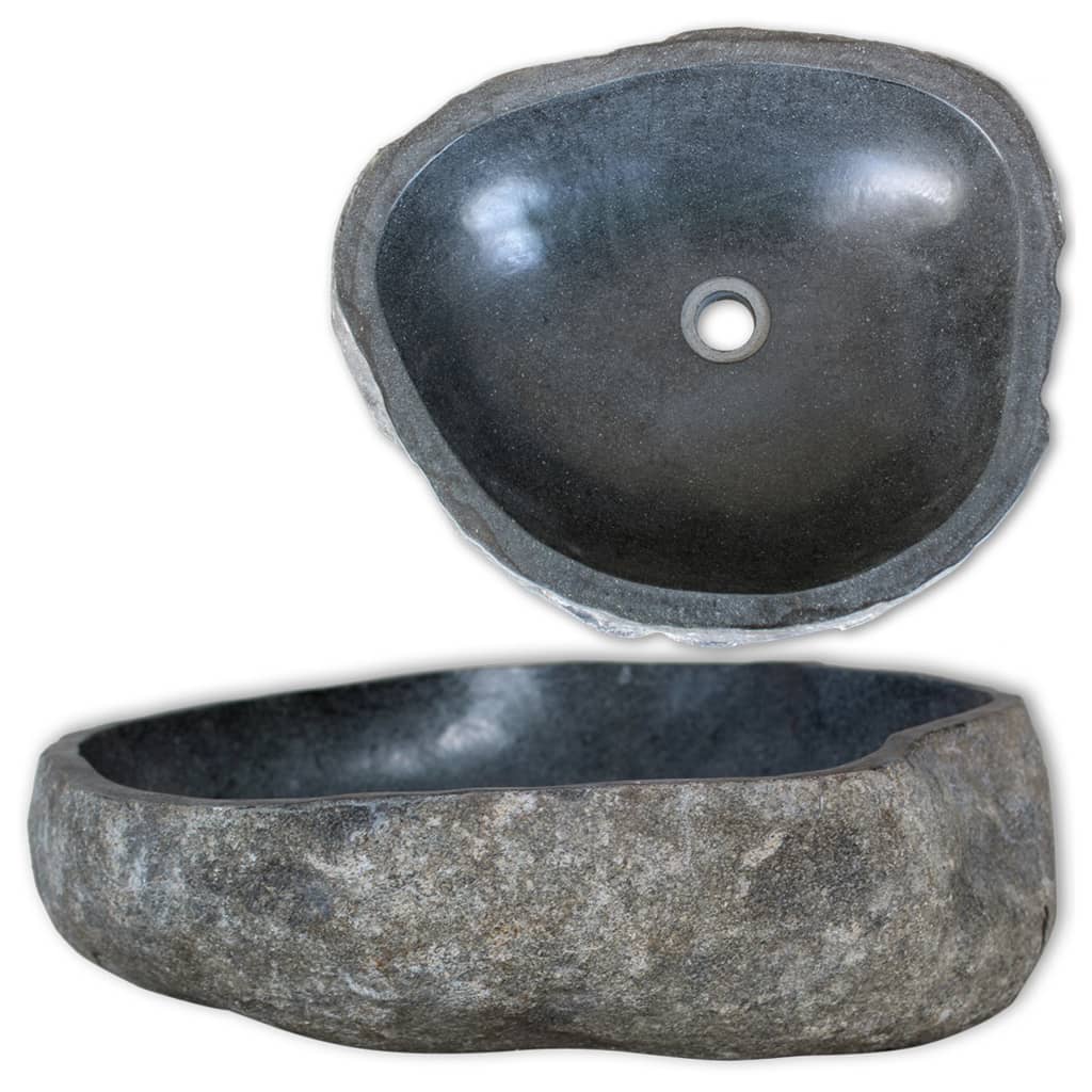vidaXL Wash Basin Small Wash Sink Bathroom Basin Natural River Stone Oval